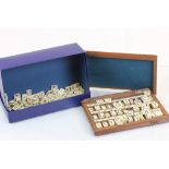 19th C POW wooden cased set of Alphabet bone counters together with various other loose Counters