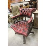 Edwardian Style Red Button Leather Office Swivel Chair