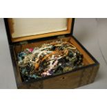 Wooden box of vintage & modern costume jewellery