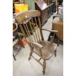Victorian Elm and Beech Farmhouse Lathe Back Elbow Chair
