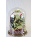 Victorian fruit display under glass dome 26cm diameter, 45cm in height