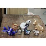 USSR Polar Bear, Sylvac Dog, Royal Doulton Small Character Jug plus Cat, Dog and Glass Fish and