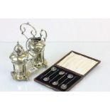 Boxed set of six hallmarked Silver coffee bean spoons & silver plated cream & sugar set