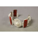 Silver apple coral and blister pearl bracelet