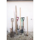 Collection of Garden Tools including Spades, Shovels, Hoes, Shears, Fork, etc