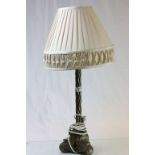 Gilt Brass Table Lamp with Wavy Column and Three Scroll Feet