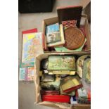 A quantity of vintage games plus others and a box of mixed tins.