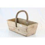 Rustic Wooden Trug with Bentwood Handle