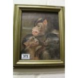 A gilt framed oil painting study of barbary apes
