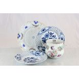 Three ceramic plates and a twin handled planter all with Meissen marks to base