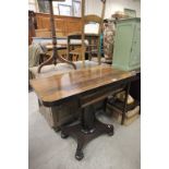 Mid 19th century Rosewood Fold-over Card Table, with green baise interior, raised on an octagonal