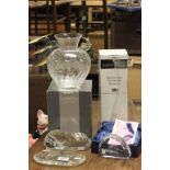 Boxed Dartington Crystal vase & decanter and Dartington glass paperweight advertising piece,
