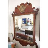 George III Mahogany Fretwork Mirror with a gilt carved eagle crest within frame