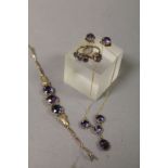 Collection of Gold & Amethyst jewellery to include; Necklace, Bracelet, Earrings & two Rings