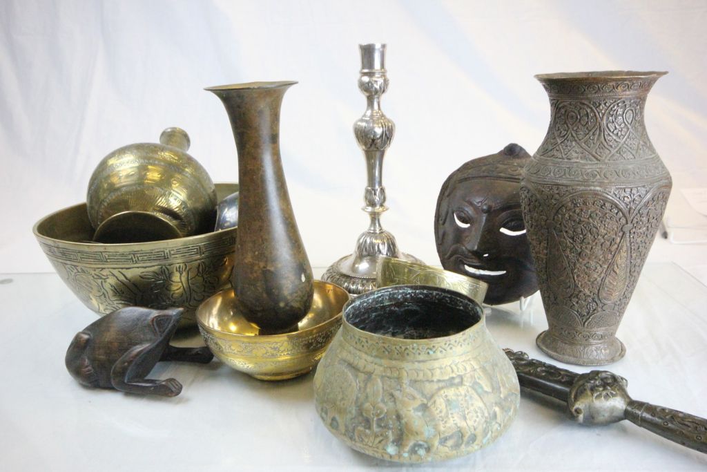 Quantity of chinese and persian items to include dagger, face mask, antelope figures etc.