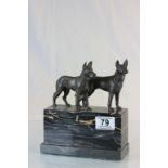 Art Deco pair of Bronze dogs on a large Marble base