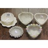 Six pieces of vintage Belleck Filligree & other china