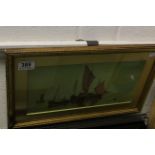 Herbert Miller, gilt framed marine scene oil painting of fishing boats in still water
