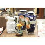 Pair of Japanese Nippon Vases together with an Art Nouveau Pottery Three Handled Vase and a