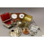 Box of mixed collectables including silver plate, barometer etc