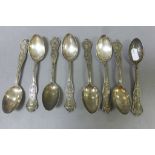 Set of eight Canadian silver plated teaspoons with WW1 themed decoration, stamped Henry Burke & Son