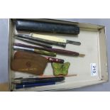 Group of Silver pencils, fountain pens, letter scales etc