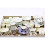 Tray of Mixed 19th century and Later Ceramics including Two 19th century Worcester Cups and Saucers