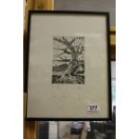 French etching Chene et Cotre (oak & cutter) signed with initials to foreground MLT