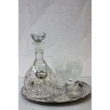 Sherry decanter/glasses with an engine turned Irish Silver plated tray