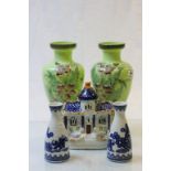 Pair of Early 20th century Over Painted Glass Vases, Pair Chinese Ceramic Vases and a