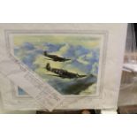 Norman Hoad Military Aircraft Print ' Spitfire Pair ' signed by the Artist Norman Hoad and Bob