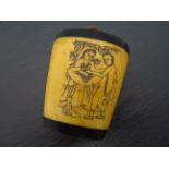 Wood and bone snuff bottle decorated with erotic scenes