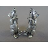 A pair of continental silver mice condiments