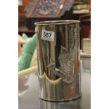 Silver plated wine cooler with duck in flight decoration