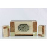 Art Deco marble mantle clock converted to battery with pair of Garnitures