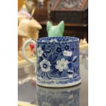 Early 19th century Blue & White Staffordshire Cider Mug with floral decoration.