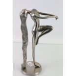 Art Deco Style Silvered Figurine of a Girl with Long Hair