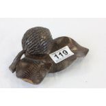 Black Forest Wooden Inkwell in the form of an Acorn and Leaves