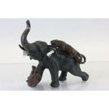 Spelter model of an Elephant being attacked by Tigers