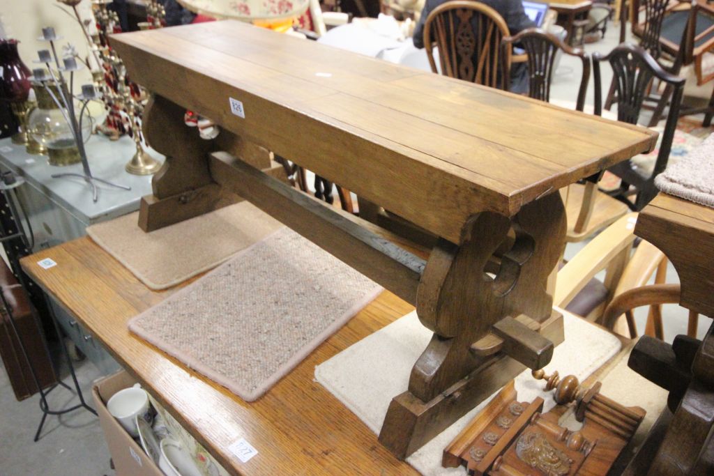 Substantial oak parquetry topped bench