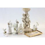 Collection of figures to include a pair of Cherub candlesticks