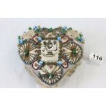 WW1 sweetheart cushion with heart shape and bead decoration, marked to centre Royal Regiment of