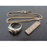 Hallmarked Silver Ingot, ring & necklace