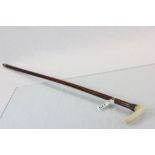 Ivory topped Malacca walking stick with Silver collar