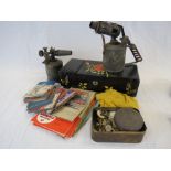 Box of mixed collectables to include; blow torches, jewellery box, coins, magazines etc