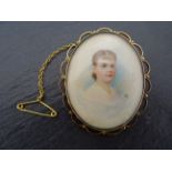 Gold brooch with painted Miniature of a Lady to centre