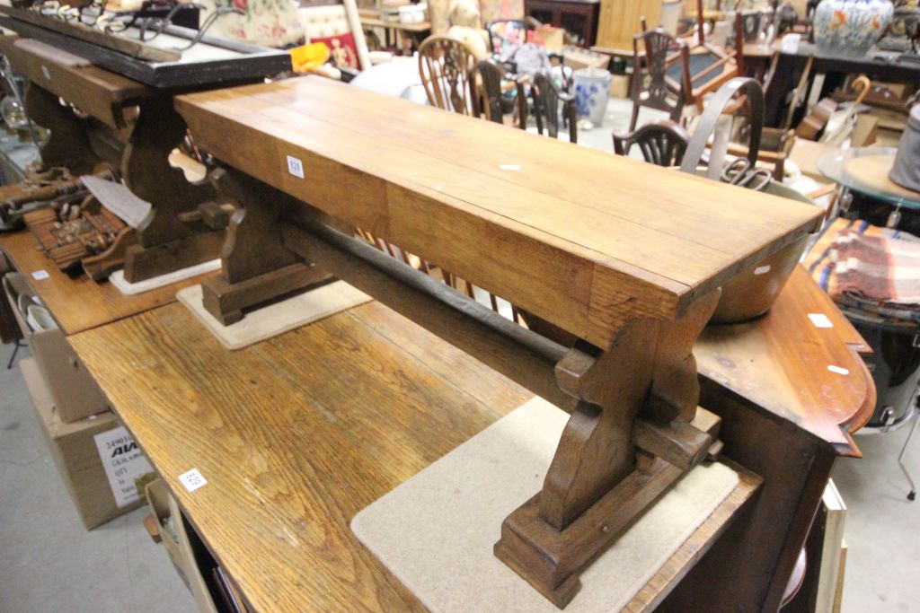 Substantial oak parquetry topped bench