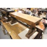 Substantial oak parquetry topped bench