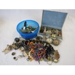 Collection of vintage costume jewellery, watches & pens etc
