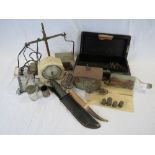 Mixed collectables to include an Air Ministry box, knife, scales etc